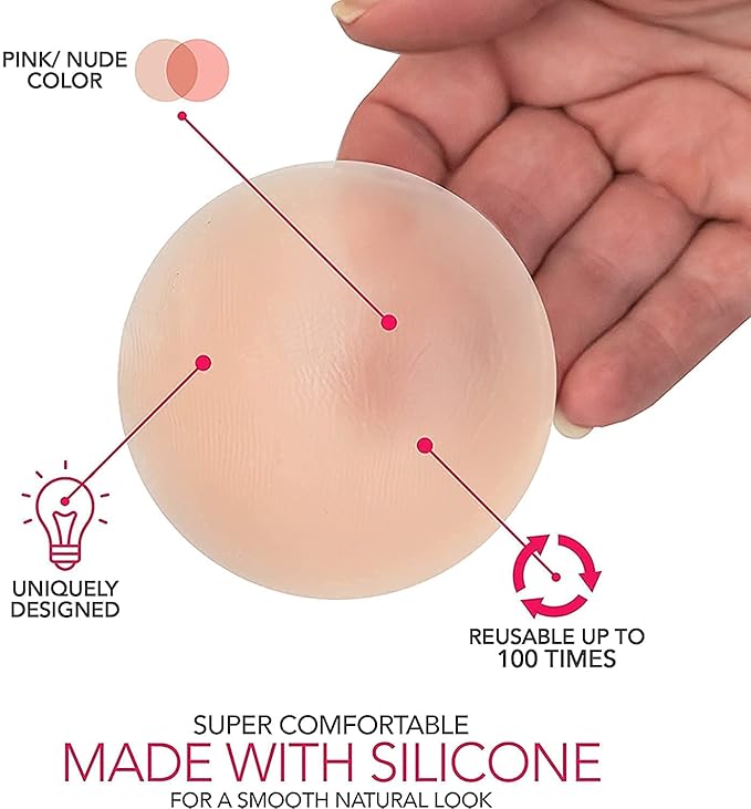 Women's Reusable Nipple Cover, Silicone Adhesive Nipple Covers ,Silicone Peel and Stick Bra Petals